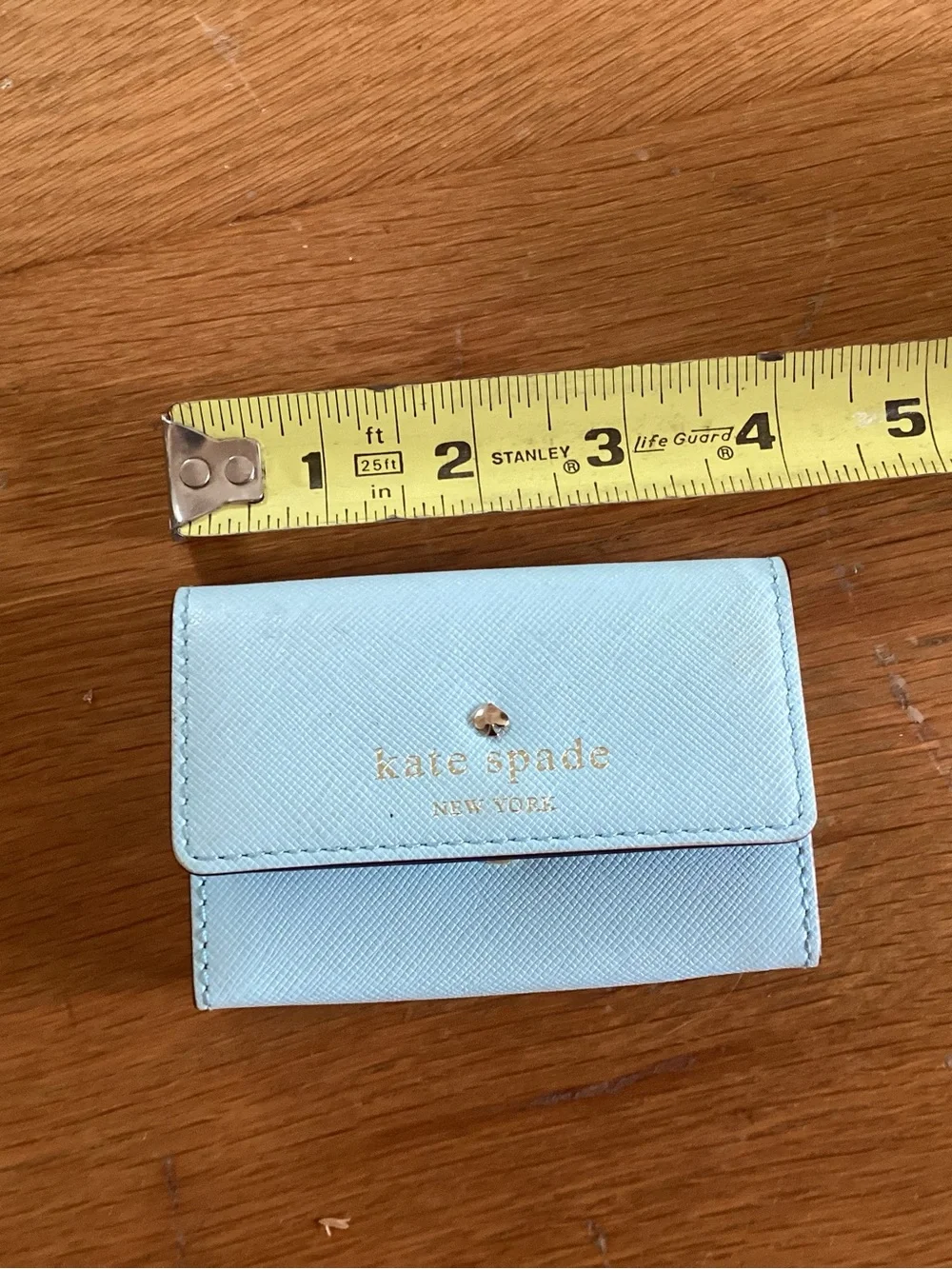 kate spade Light Blue Saffiano Leather Key & Card Holder with Gold Logo